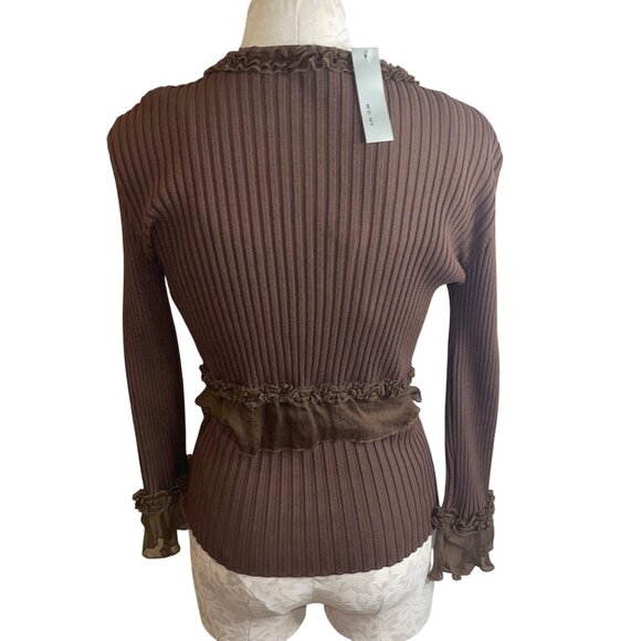 WD NY Womens Cardigan And Tank Top Brown Set Size Large Y2K Ribbed New - Picture 4 of 10